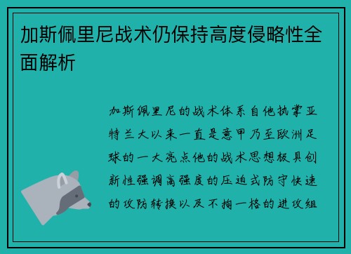 加斯佩里尼战术仍保持高度侵略性全面解析
